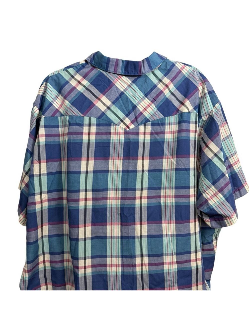 Vintage Y2K Big Man Wrangler Pearl Snap Plaid Western Shirt Size 3X Blue - Picture 6 of 8